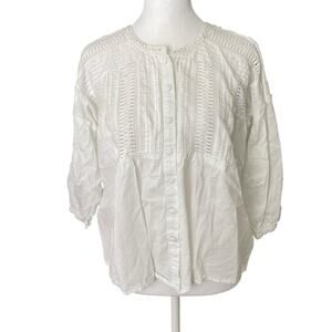 Eri + Ali Small Petite Blouse PS Peasant Top White Dolman Button Front